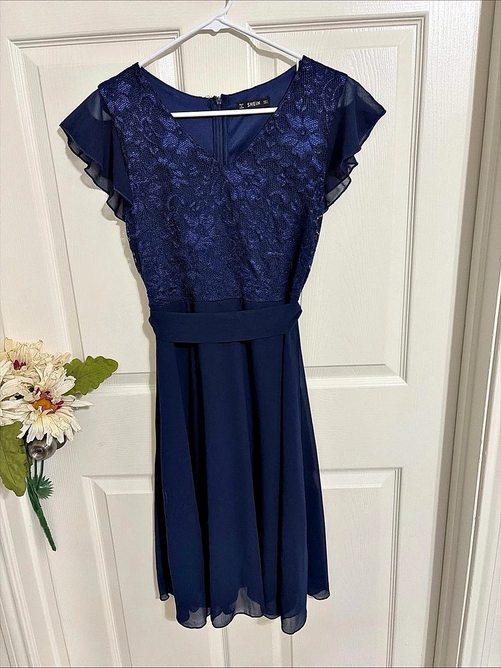 SHEIN Floral Lace Midi Dress Blue Medium